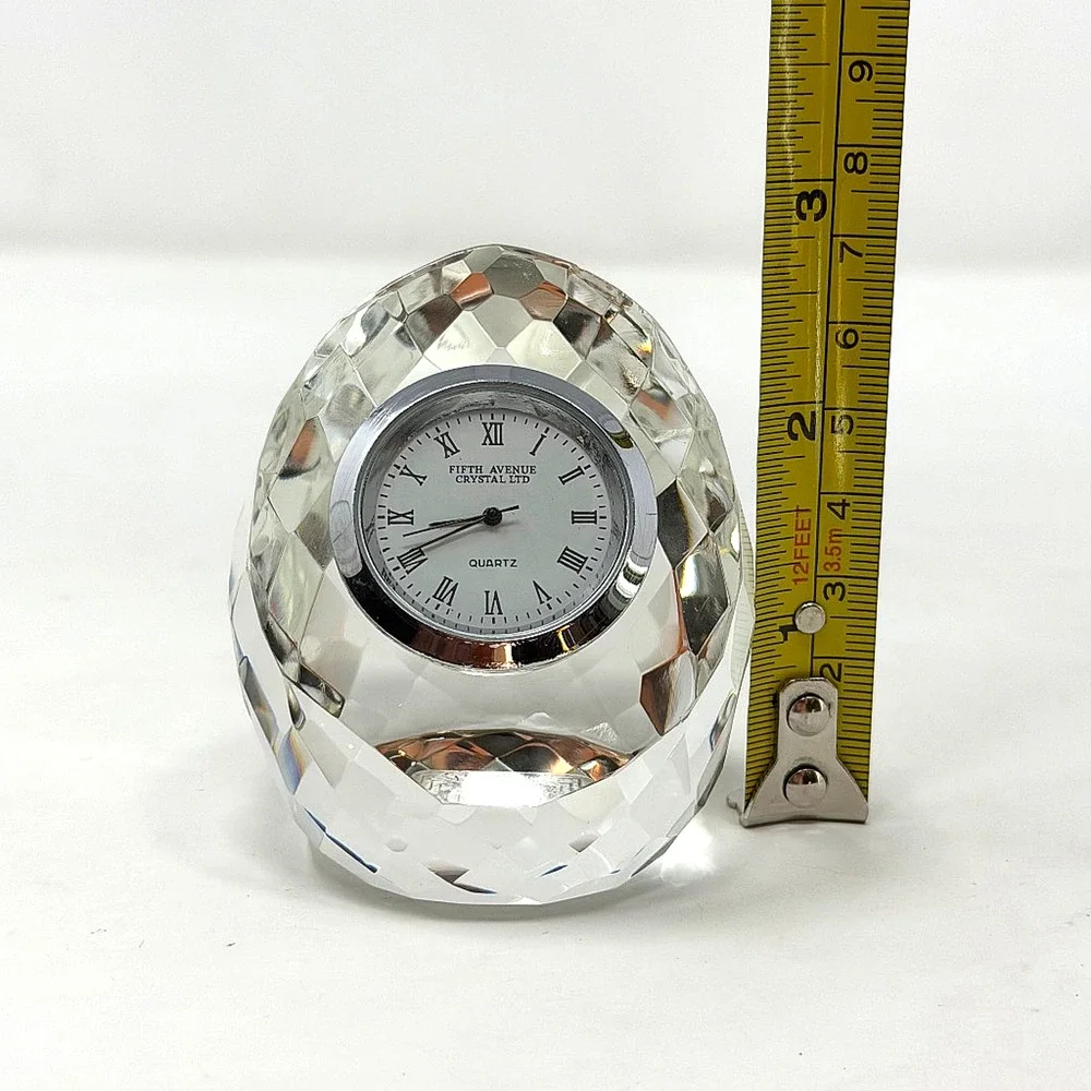 Vintage Fifth Avenue Crystal LTD Faceted Quartz Desk Clock Diamond Shape